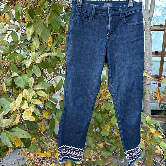 NYDJ size 4 Sheri slim embroidered distressed lift tuck tech jeans - Picture 3 of 7